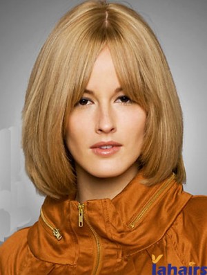 Wig Bob Style Chin Length Blonde Color Straight Style