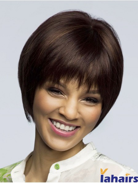 Straight Short Brown 8 inch 100% Hand-tied Fashion Bob Wigs