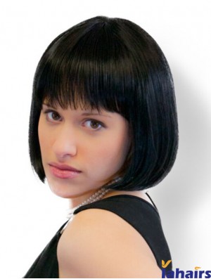 Straight Chin Length Black 10 inch Monofilament New Bob Wigs