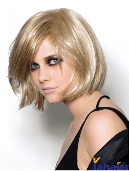 Straight Chin Length Blonde 10 inch Monofilament Trendy Bob Wigs