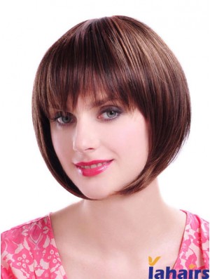 Capless Chin Length Straight Auburn Durable Bob Wigs