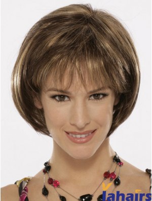 Capless Chin Length Straight Brown Top Bob Wigs