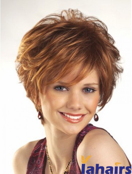 Cheap Wigs For Women Boycuts Auburn Color Wavy Style With Capless