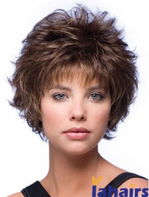 Layered Wavy Brown Capless Cheap Short Wigs