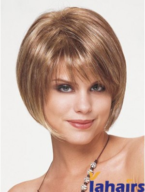 Synthetic Bob Wigs Short Length Blonde Color Straight Style With Capless