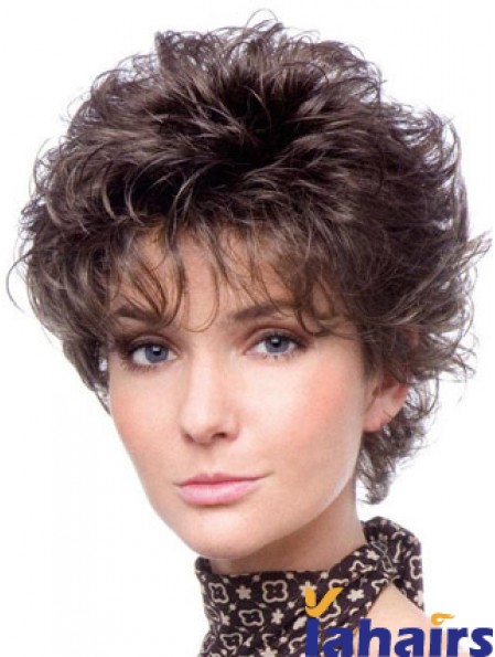 Heat Resistant Wigs Cropped Length Brown Color Layered Cut