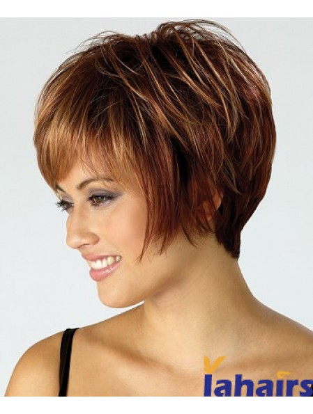 Cheap Wig With Capless Synthetic Cropped Length Brown Color Boycuts