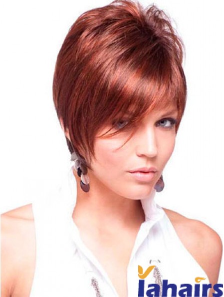 Cheap Real Hair Wigs Red Color Short Length Straight Style