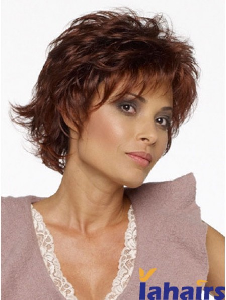 Layered Wavy Auburn Capless Natural Short Wigs