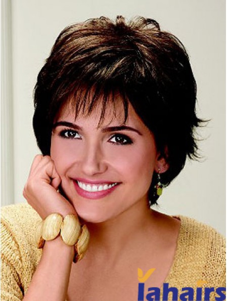 Layered Wavy Brown Capless Durable Short Wigs