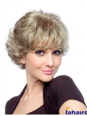 Curly With Bangs Short Affordable Blonde Synthetic Wigs