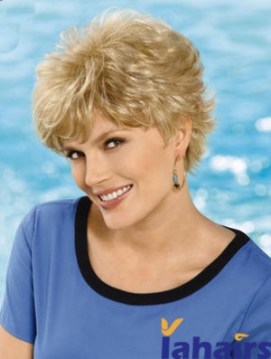 6 inch Cheap Wavy Layered Blonde Short Wigs