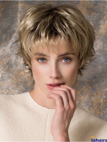 8 inch Sleek Straight Layered Blonde Short Wigs