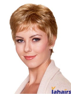 6 inch Good Straight With Bangs Blonde Short Wigs