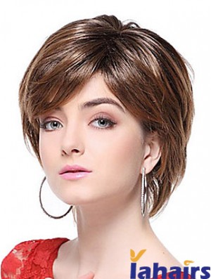 With Bangs Straight Brown Capless Stylish Short Wigs