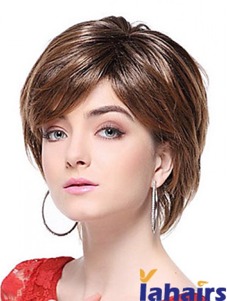 With Bangs Straight Brown Capless Stylish Short Wigs