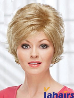 8 inch Beautiful Wavy Layered Blonde Short Wigs