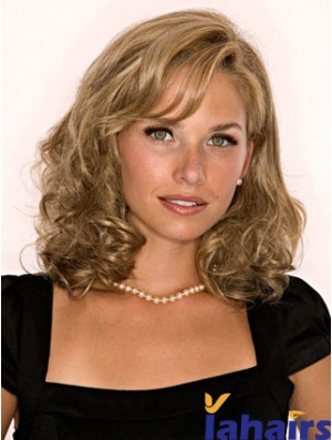 Half Wig With Remy Blonde Color Shoulder Length Wavy Style