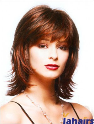 Wigs For Ladies With Bangs Capless Shoulder Length Auburn Color