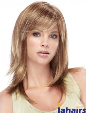 Amazing Straight Brown Shoulder Length With Bangs Medium Wigs