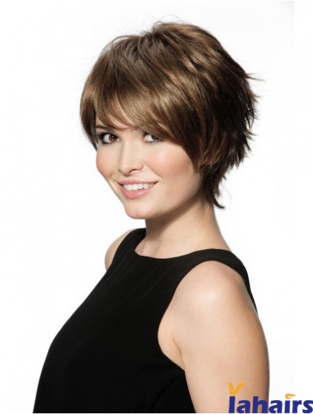 Chin Length With Bangs 8 inch Straight Brown Medium Wigs