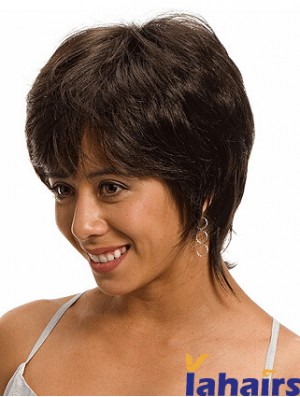 Chin Length Layered 10 inch Straight Brown Medium Wigs