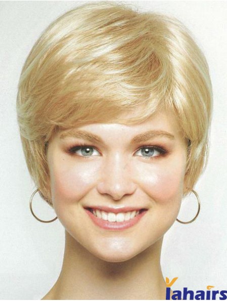 Chin Length Layered 8 inch Straight Blonde Medium Wigs