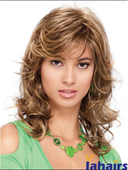 Popular Curly Blonde Shoulder Length Classic Medium Wigs