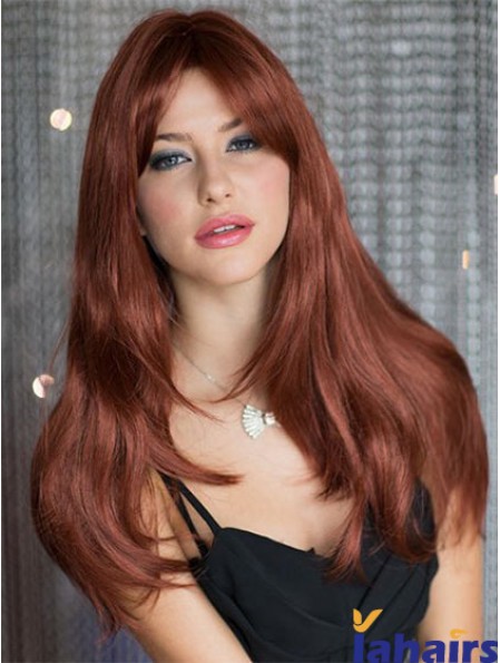 Cheap Auburn Straight With Bangs Capless Long Wigs