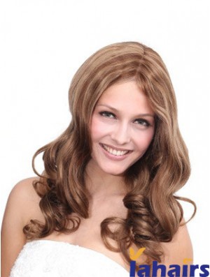 No-Fuss Brown Wavy Without Bangs 100% Hand-tied Long Wigs