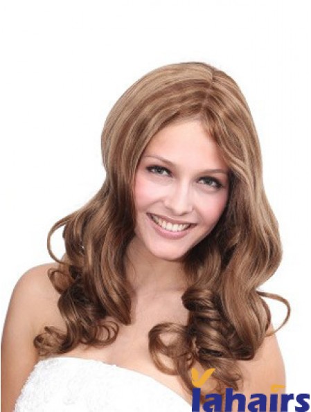 No-Fuss Brown Wavy Without Bangs 100% Hand-tied Long Wigs