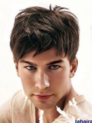 Synthetic Cropped Brown Straight Man Hair Wigs