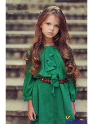 Wavy Long Auburn Remy Human Hair Monofilament Kids Wigs