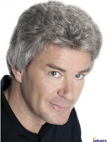 Short Grey Straight Remy Human Hair Mens Wigs