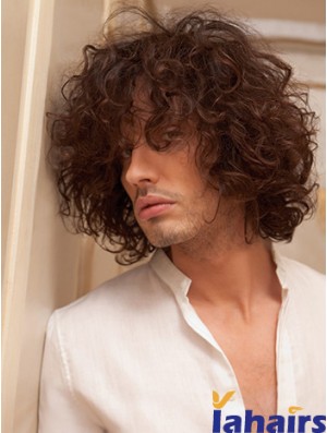 10 inch Remy Human Short Auburn Curly Capless Men Wigs