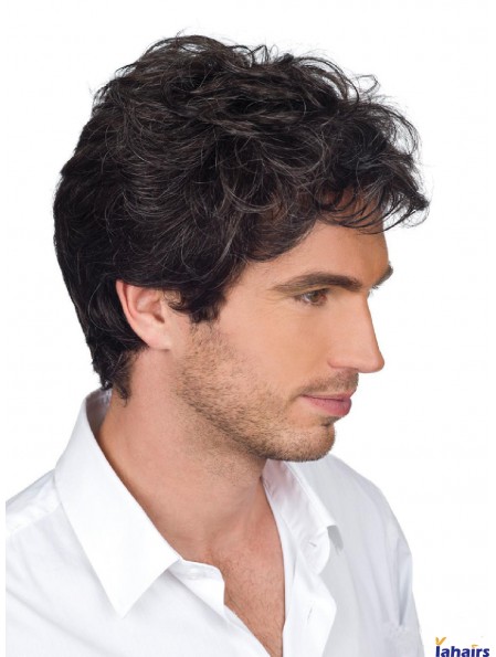 Brown Wavy Remy Human Hair Wigs For Men