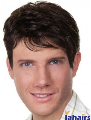 Black Short Human Real Hair Wigs For Men