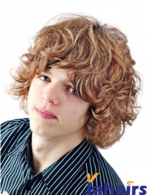 Synthetic Capless Wavy With Bangs Short Blonde Wig For Men