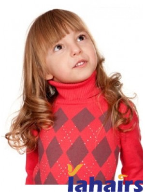 Wavy Long Auburn Remy Human Hair 100% Hand-tied Kids Wigs