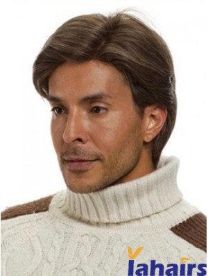 Monofilam Remy Human Short Brown Straight Man For Wig