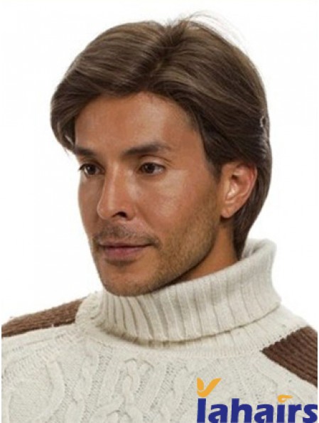 Monofilam Remy Human Short Brown Straight Man For Wig