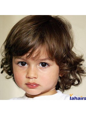 Curly Chin Length Blonde Remy Human Hair Capless Kids Wigs