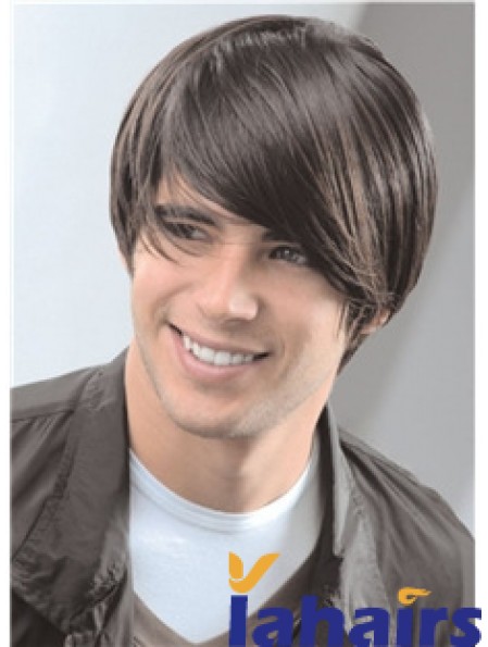 Capless Remy Human 8 inch Straight Mens Short Wigs