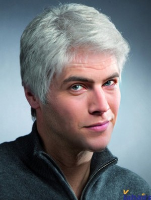 Synthetic Grey Straight Lacr Front Short Mens Blonde Wig