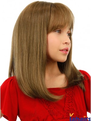 Straight Shoulder Length Blonde Remy Human Hair Lace Front Kids Wigs