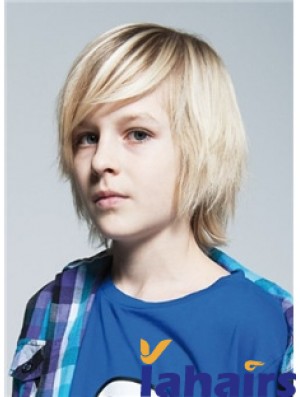 Straight Chin Length Blonde Remy Human Hair Capless Kids Wigs