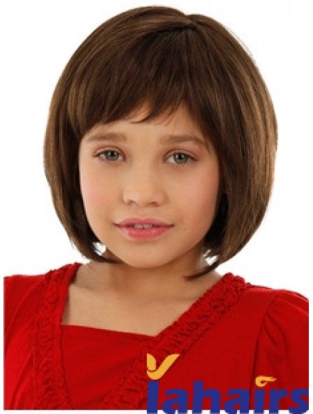 Straight Chin Length Auburn Remy Human Hair 100% Hand-tied Kids Wigs