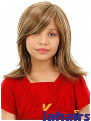 Childrens Wigs Blonde Color Shoulder Length Straight Style With Capless