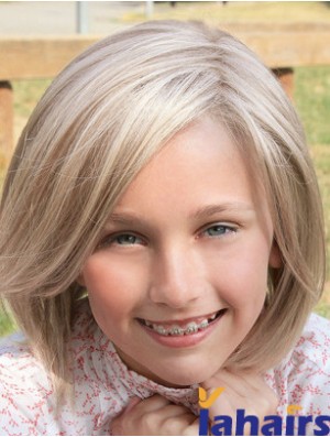 Straight Shoulder Length Blonde Synthetic Lace Front Kids Wigs