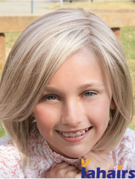 Straight Shoulder Length Blonde Synthetic Lace Front Kids Wigs